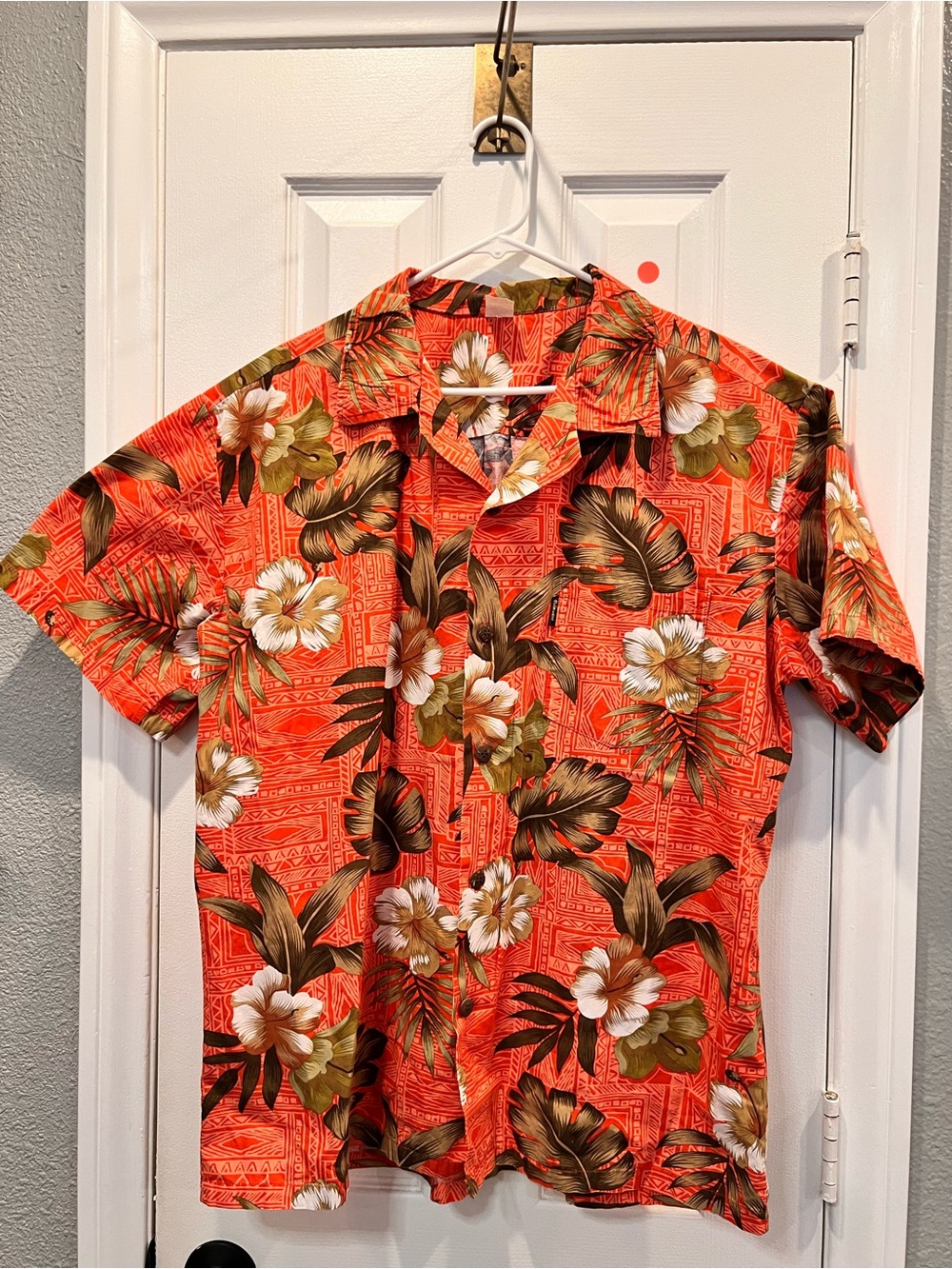 Palmwave Hawaii Men's XL Short Sleeve Floral Orange Cotton Shirt